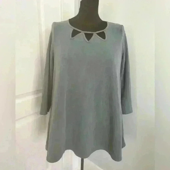 Paisley‎ Grace Women’s Medium Grey Jersey Knit CutOut Neck Swing Tunic Top - Picture 1 of 10